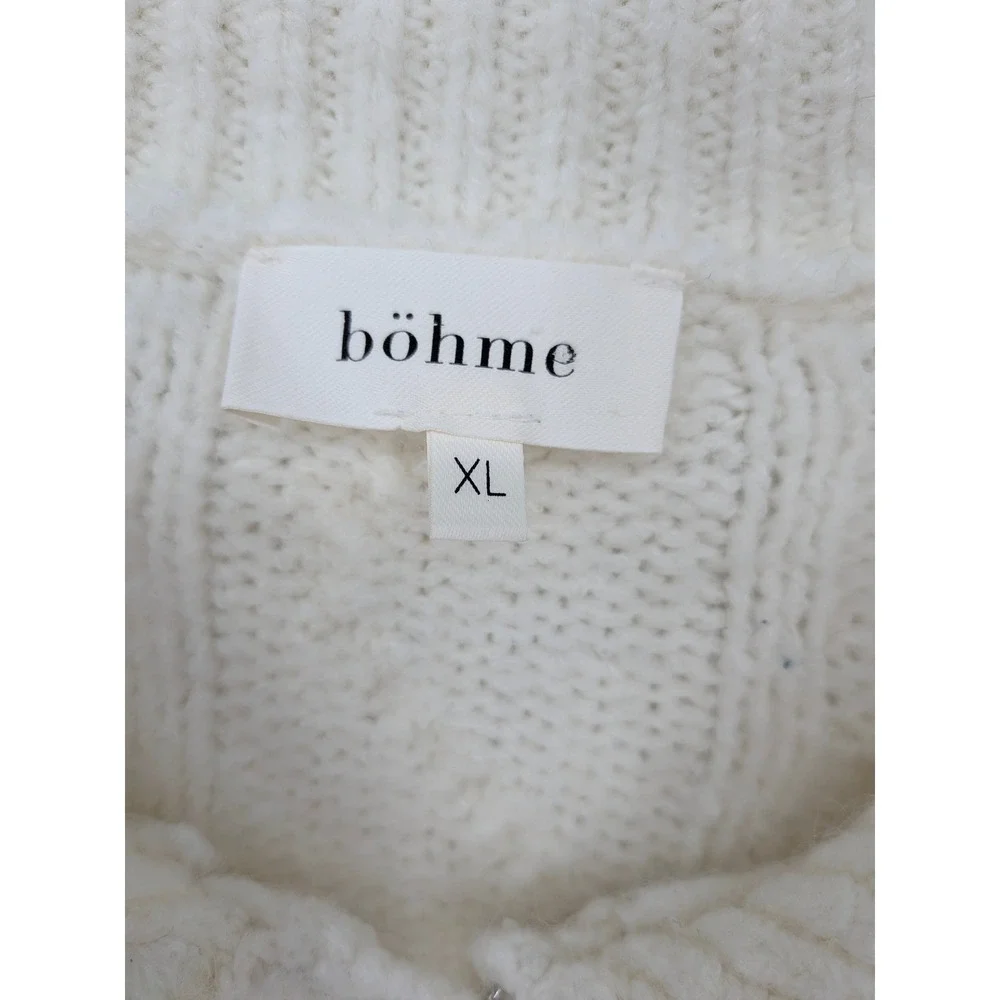 bohme Coquette Sweater Women XL Ivory Cable Knit Scalloped Pearl Button Grandma
